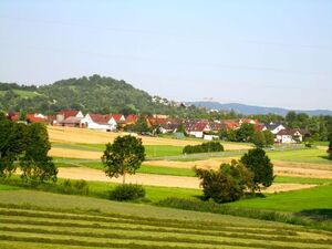 Links vom Ortseingang ist ein Rinderstall geplant, der Gemeinderat lehnte die Bauvoranfrage ab